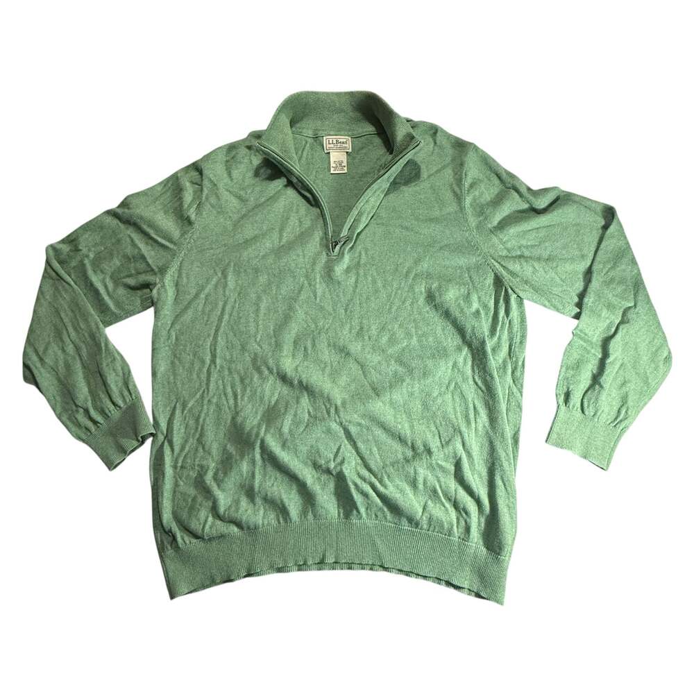 L.L. Bean Men's Cotton Cashmere Blend 1/4 Zip Pullover Sweater Light Green XL